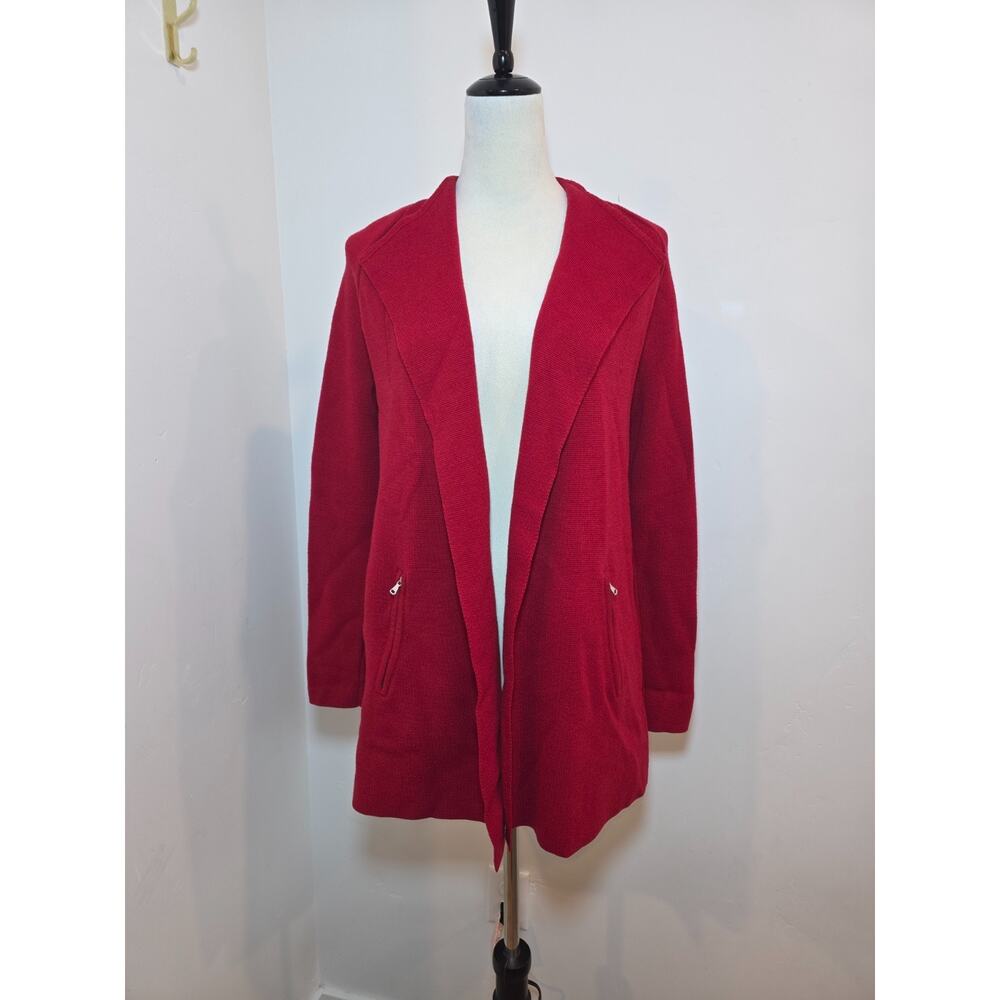 Talbots 100% Merino Wool Open Cardigan Sweater Sz M Red Medium Shawl